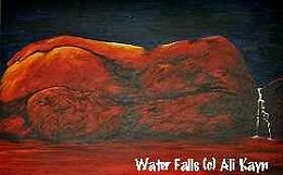Water falls, a painting by Ali Kayn, female, naked, nude, landscape, waterfall, cascade; 280x173